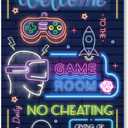 Welcome to the Game Room Sign, 11.8x7.8in Gaming Room Wall Decor Pre-Drilled Hanging Gamer Bedroom Decor for Boy Girlfriend Room Decoration Art Accessories Posters Furniture