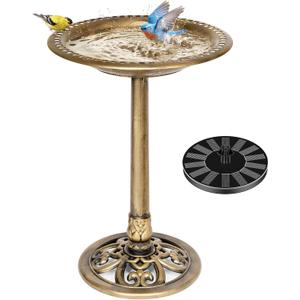 VIVOHOME Bird Bath with Solar Fountain for Outside, Polyresin Pedestal Bird Baths with Solar Powered Pump for Outdoor, Garden, Weather-Resistant Birdbaths with 20" Bowl, Golden