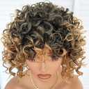 Short Loose Curly Afro Wigs 6 Inch Ombre Blonde Big Bouncy Kinky Curly Bob Wig with Bangs for Women Synthetic Heat Resistant Full Hair Wig