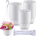 Roshtia 50 Pcs 5.1 inch Plastic Hanging Plant Pots with Hooks Flower Pots Baskets Outdoor Hanging Nursery Planter Holder for Home Garden Balcony Porch(Gray White,5.1 inch)