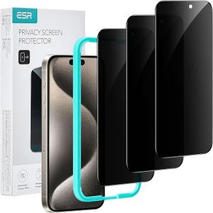 ESR 3 Pack for iPhone 15 Pro Privacy Screen Protector, Anti-spy Tempered-Glass Privacy Screen Protector, Micro-curved Edges, Case FriendlyAnti-spy, Tempered-Glass, Micro-curved Edges, Case Friendly