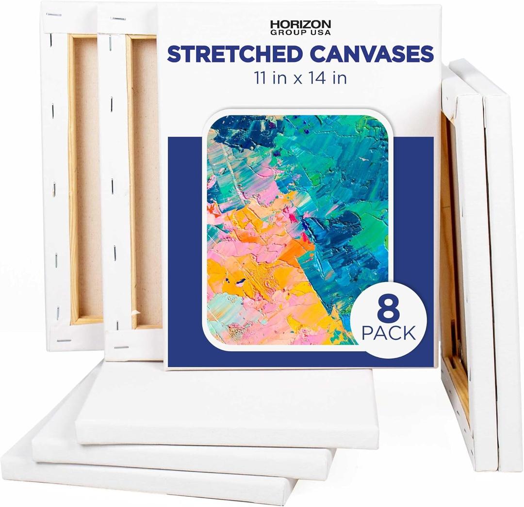 Horizon Group USA Painting Panel Stretched Canvas, 11" x 14", Pack of 8