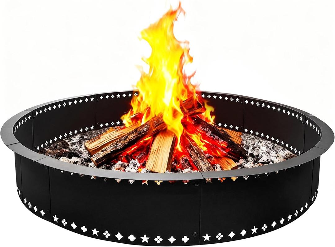 DFLU Smokeless Fire Pit Ring 48 inch Inner, 52 inch Outer Large Firepit Ring Insert Metal Steel Round Firepit Ring for Outside Wood Burning DIY Fire Pits Outdoor Fire Place for Camping Patio Backyard