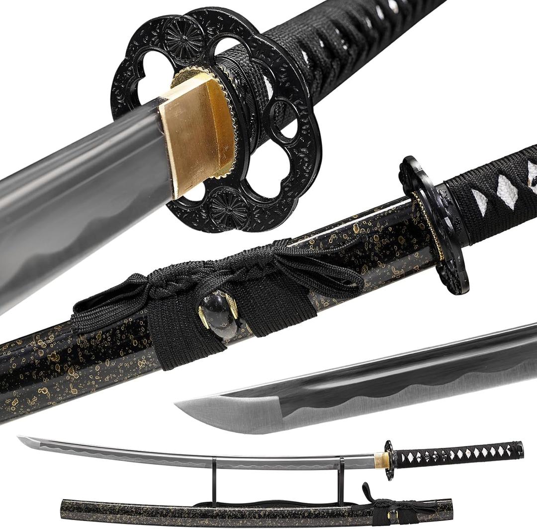 Wuton Real Katana Sword Sharp 1060 High Carbon Steel Real Samurai Sword Full Tang Battle Ready Japanese Samurai Swords Display Collection
