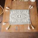 Embroidered Placemat Boho Farmhouse Place Mats Macrame Rustic Lace Doily with Tassel for Kitchen Indoor Outdoor Fireplace (Gray, 14 x 18 Inches 2PCs)