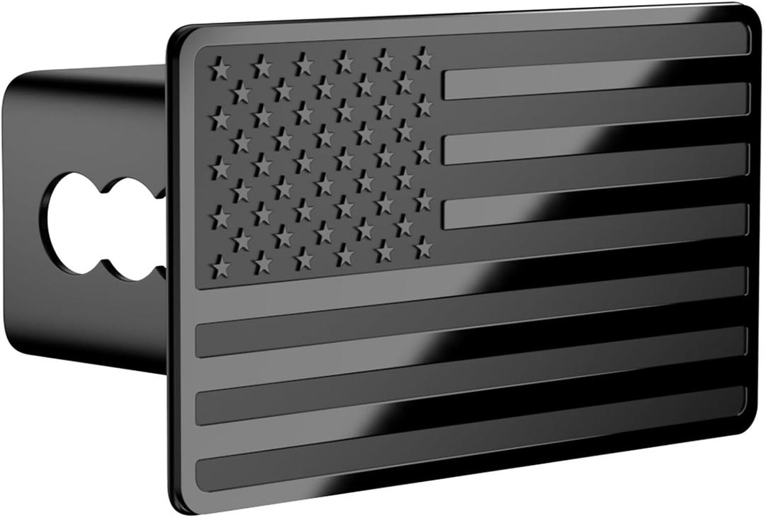 Trailer Hitch Cover for 2 Inch Receivers, Heavy Metal American Flag Hitch Cover for Trucks Accessories (Black)