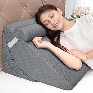 Bed Wedge Pillow for Sleeping, 3PCS Wedge Pillow Set for After Surgery, Adjustable 7 &12 inch Pillow Wedges for Acid Reflux Relief, Back Pain Relief, Sleep Apnea, Sitting Up, Headboard (Grey)