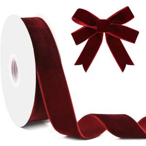 Burgundy Velvet Ribbon 1.5 Inch X 20 Yards Dark Deep Wine Red Velvet Plush Ribbon Christmas Ribbons for Gift Wrapping Christmas Tree Wedding Thanksgiving Xmas Wreath Bows Hair Accessories