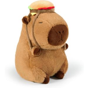 Ditucu Cute Capybara Plush with Hamburger Backpack Soft Capibara Stuffed Animal Plushies Toys Hugging Gifts for Kids Brown 9 inch