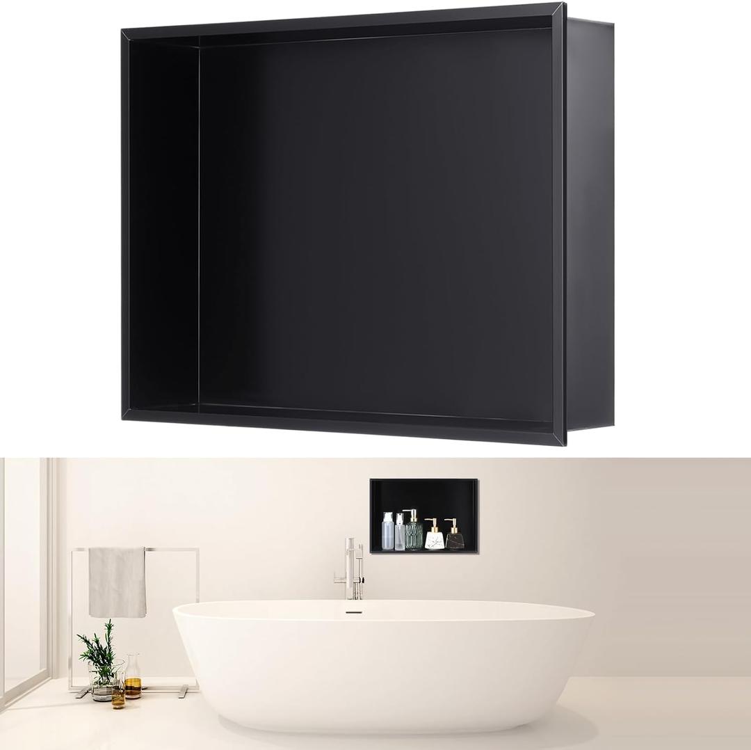 Geelin Shower Niche 15.7" x 11.8" x 3.5" Black Insert Storage Shower Shelf Recessed Wall Niche No Tile Needed Stainless Steel Bathroom Storage for Bathroom Shampoo Soap Shelf Easy Install