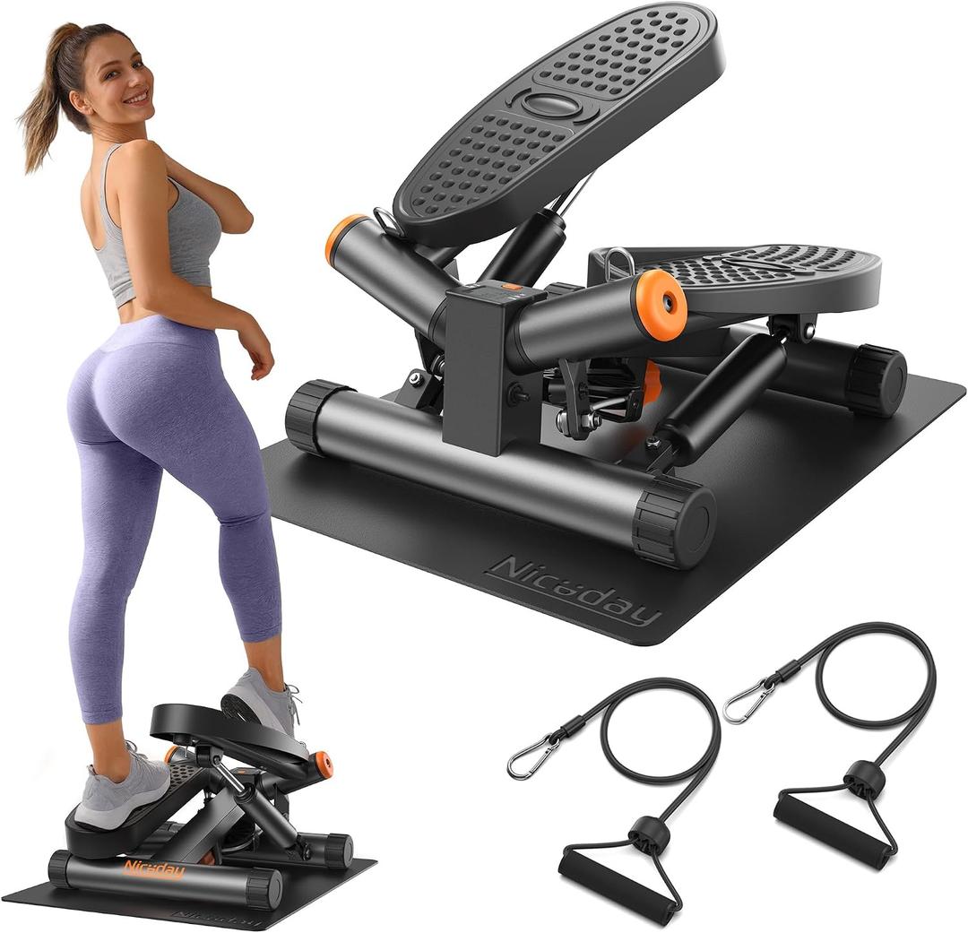 Niceday Steppers for Exercise, Stair Stepper with Resistance Bands, Mini Stepper with 300LBS Loading Capacity, Hydraulic Fitness Stepper with LCD Monitor