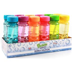 Big Bubble Bottle 12 Pack - 4oz Blow Bubbles Solution Novelty Summer Toy - Activity Party Favor Assorted Colors Set