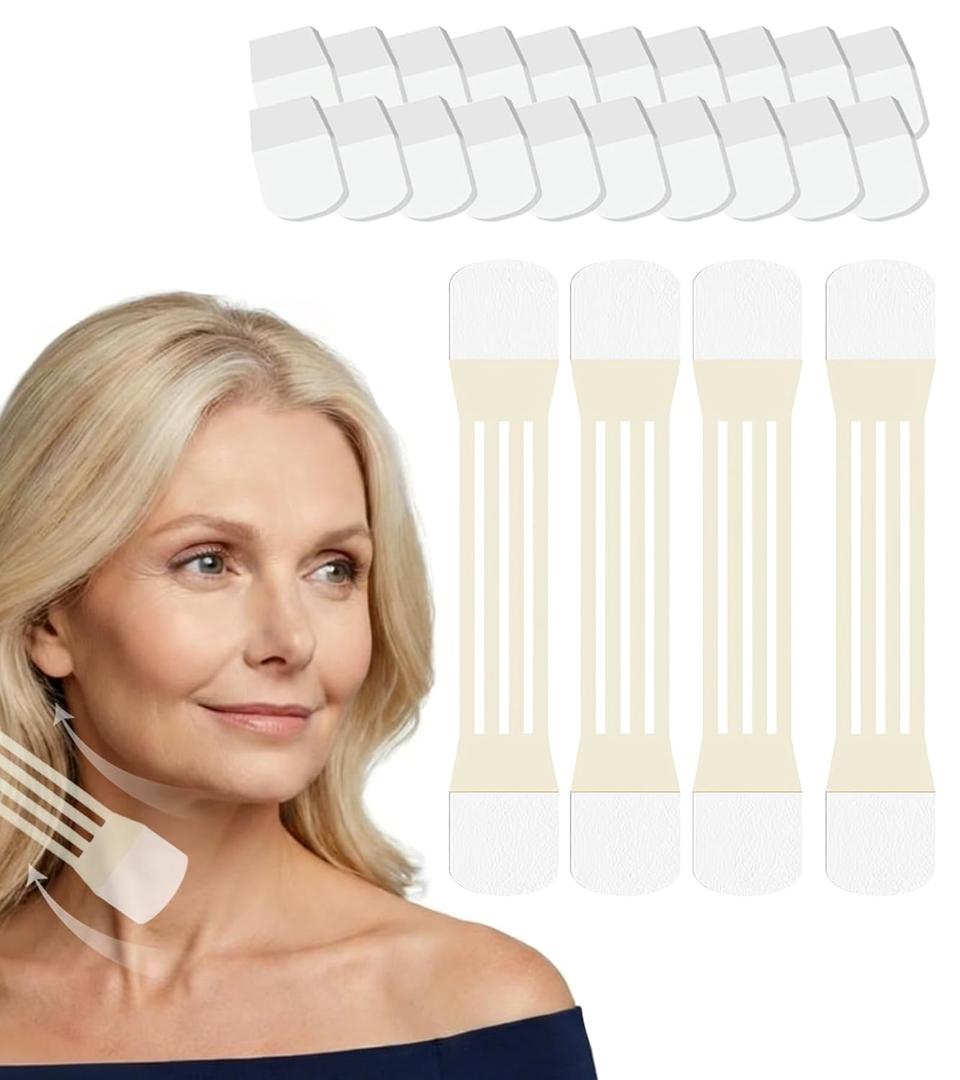 Neck lift tape, Instant Lift for Sagging Skin & Wrinkles, (4 Bands + 20 Patches Lift Strips for Neck), Neck Tape Lifting Invisible, Durable, Waterproof and Flexible Adhesive Tape for Women (20 pcs)