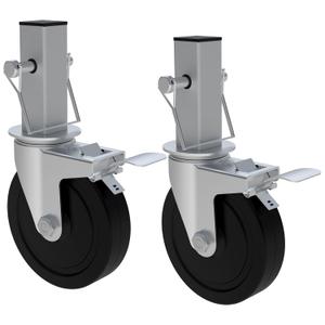 5 Inch Scaffolding Wheels Set of 2, Heavy Duty Baker Scaffold Wheels with Dual Locking Brakes, 1-1/4" Square Stem Rolling Scaffolding Caster, 440LBS Capacity Per Wheel for Scaffold Workbench Shelves