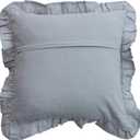 Creative Co-Op Cotton and Linen Pillow with Embroidered Stripes and Ruffle, Blue