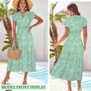 GRACE KARIN Women's Floral Boho Dress Hawaiian Dresse Short Sleeve V Neck Summer Beach Wedding Guest Swing Maxi Sundress (Green, L)