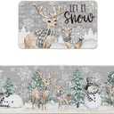 Artoid Mode Xmas Trees Deer Snowflakes Christmas Kitchen Mats Set of 2, Winter Home Decor Low-Profile Kitchen Rugs for Floor - 17x29 and 17x59 Inch (Silver)