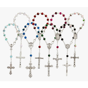 Juvale 23 Pack Small Catholic Rosary Bracelet for Women and Men - Prayer Beads for Baptism Christening, Prayer Room, Altar, (8 Colors & Crucifix Designs) - Rosary Beads Bracelet