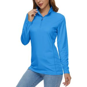 MAGCOMSEN Women's Shirts Long Sleeve 1/4 Zip UPF50+ UV Sun Protection Quick Dry Workout Hiking Athletic Shirts Rash Guard (Azure) S