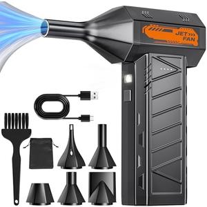 AUDEETO Compressed Air Duster - Cordless Mini Electric Air Duster with Led Light, 3 Adjustable Speeds & 5 Nozzles Storage Bag- Perfect for PC, Car, Outdoor & Home Cleaning (Black)