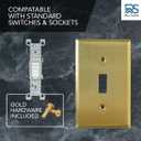 Rio Salto BRASS Metal Gold Toggle Light Switch Covers MID-SIZE Wall Plate Single Togle Switch Wallplate Decorative Wall Switch Plate Covers Brushed Brass Modern Linear (1-Gang Toggle 1-Pack)