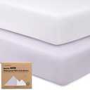 2 Pack and Play Sheets, Waterproof Mini Crib Sheets Fitted - 38x26 Organic Cotton Pack N Play Sheets for Graco Pack and Play Mattress, Playard Baby Crib Sheets, Neutral for Boy, Girl, Toddler (Lilac)