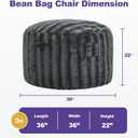 fond + found 3FT Bean Bag Chairs Giant Bean Bag Chair Cover with Wave Pattern Fur Washable Bean Bag Chairs for Adults Filled with Memory Foam for Bedroom Living Room (Grey, 3FT- 36" x 36" x 22"), Small