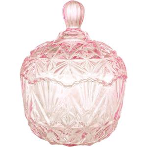 26 oz Large Glass Candy Dish with Lids Crystal Candy Jar with Lid Halloween Decorative Covered Glass Jar Jewelry Box Wedding Buffet Biscuit Containers for Snacks(Pink,Classic)