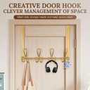 Double Prong Over The Door Hook Rack, with 4 Triple Hooks to Hang Your Coats, Hats, Towels, Purses and More in Your Bathroom, Bedrrom or Walk-in Closets - Gold