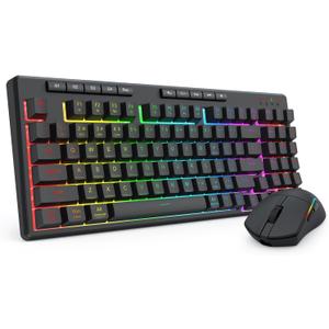 Redragon S156 Wireless Keyboard and Mouse with Tri-Mode, Mechanical Feel Keyboard and 4800 DPI 61G Ultra-Light Gaming Mouse, RGB Backlit, 4 Macro Keys, Long Battery Life for PC, Mac, Ideal for Gamer