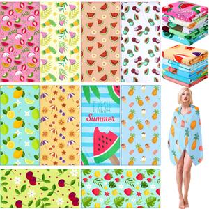 FuWeave 10 Pack Microfiber Beach Towel 28 x 55 Inch Oversized Large Quick Dry Thin Beach Towels for Pool Camping, Sand Free Lightweight Blanket for Women Adults Travel Swimming Sport (Fruits Style)