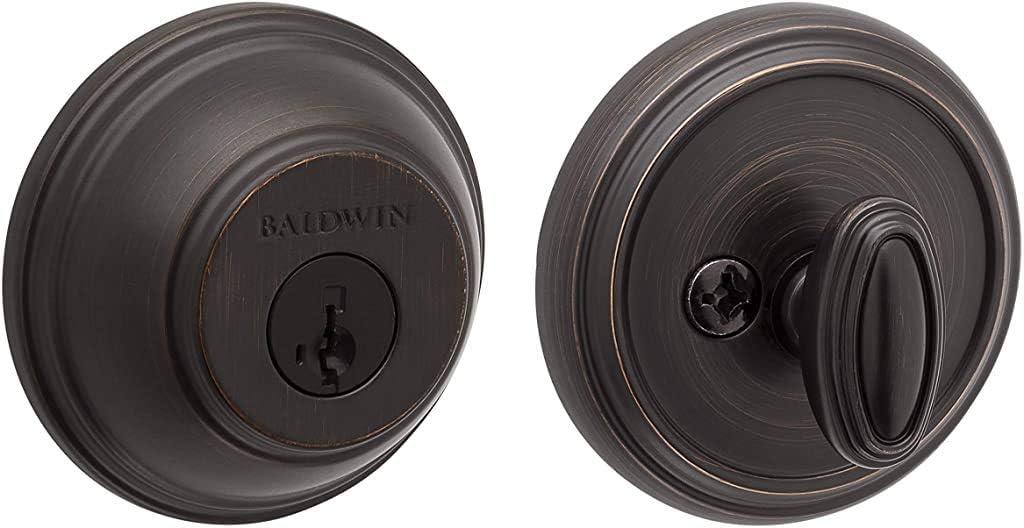 Baldwin Round, Single Cylinder Front Door Deadbolt Featuring SmartKey Re-key Technology and Microban Protection, in Venetian Bronze