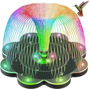 GAIZERL Solar Fountain, 2026 Upgraded 3.5W Flower Design Solar Water Fountain for Bird Bath with 2-Row LED Lights, 2000mAh Battery, 7 Nozzles for Garden, Pond, Pool, Patio Hummingbird Feeder