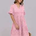 ANRABESS Women's Summer Casual Dress, V-Neck Ruffle Sleeve Tiered Mini Dress, Soft Comfy Fabric with Pockets for All-Day Wear (Pink, L)