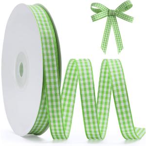 Green Gingham Ribbon 3/8", 25 Yards Roll Green and White Buffalo Plaid Ribbon Polyester Check Ribbon for Christmas Gift Wrapping DIY Crafts Hair Accessories and Home Decor