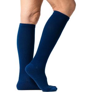 Viasox Compression Socks for Women and Men, Knee High Socks 12-15 mmhg Circulation Support for Flight, Travel (Navy Blue, L/XL)