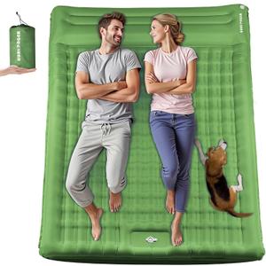 Double Sleeping Pad Camping, 6" Extra Thick Camping Pad with Pillow Built-in Foot Pump Waterproof Inflatable Sleeping Mats for Camping, Backpacking, Hiking,Traveling Tent (Army Green)