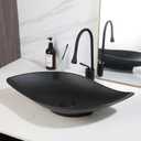 25 Inch Stone Resin Bathroom Sink with High Arc Faucet and Pop-Up Drain Combo,Leaf Shaped Vessel Sink Above Counter Modern Bathroom Vessel Sink Bowl (Black)
