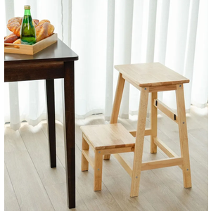 Step Stool, Solid Wood 2-Tier Step Ladder, Folding Toddler Step Stools Kitchen Helper, 2-in-1 Display Ladder and Storage Shelf, Wooden Step Stools for Adults & Kids, Natural