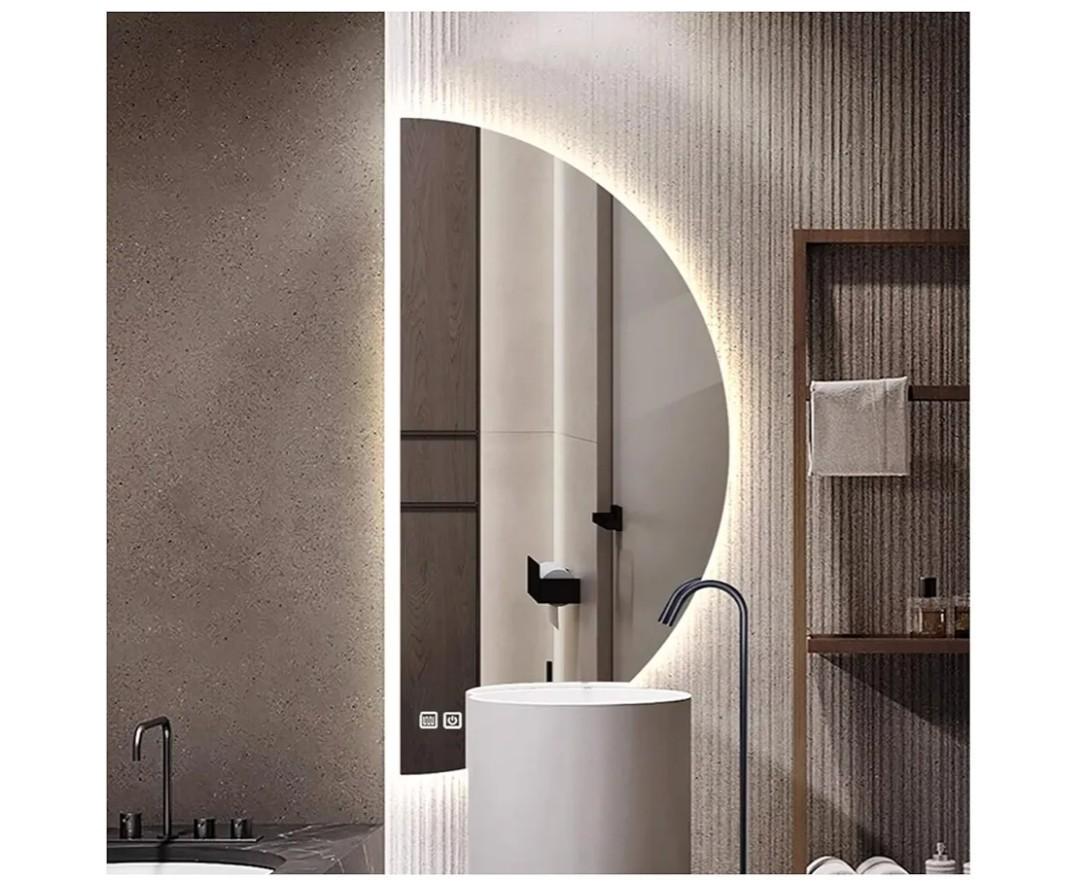 Half Moon LED Bathroom Mirror, Semi Circle Wall Mirror with Anti-Fog, Half Circle Frameless Mirror with Dimmable Brightness for Living Room, Cloakroom, Entryway (Right Arc, 47.2" L x 23.6" W)