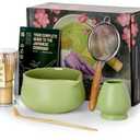 Nucookery Matcha Whisk Set - 5 Pcs Matcha Set with 18oz Ceramic Matcha Bowl (Chawan) with Spout, Bamboo Whisk & Holder, Scoop and Sifter | Complete Matcha Kit for Japanese Tea Ceremony