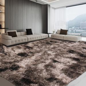 HOMBYS Shaggy Area Rug 10x14 Feet, Ultra Fuzzy Large Plush Faux Fur Carpet for Living Room Bedroom, Non-Skid Fuzzy Rug for Kids Playroom Home Decor, (10x14 ft, Coffee Tie Dye)