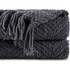 BATTILO HOME Dark Grey Throw Blanket for Couch, Knit Charcoal Throw Blanket Versatile for Chair, 60 x 80 Inch - Super Soft Warm Grey Blanket with Tassels for Bed, Sofa and Living Room