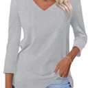 Minetom Women's V Neck 3/4 Sleeve T Shirt Solid/Color Block Casual Basic Tops Summer Tees Size Large