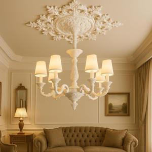 Nuanchu Large PU Ceiling Medallion Combination Decorative 2.36'' ID French Style Chandelier Base Ceiling Medallion for Light Fixtures Victorian Rosette Light Covers for Chandeliers (35.4'',Fresh), Count of 8 No Damage 