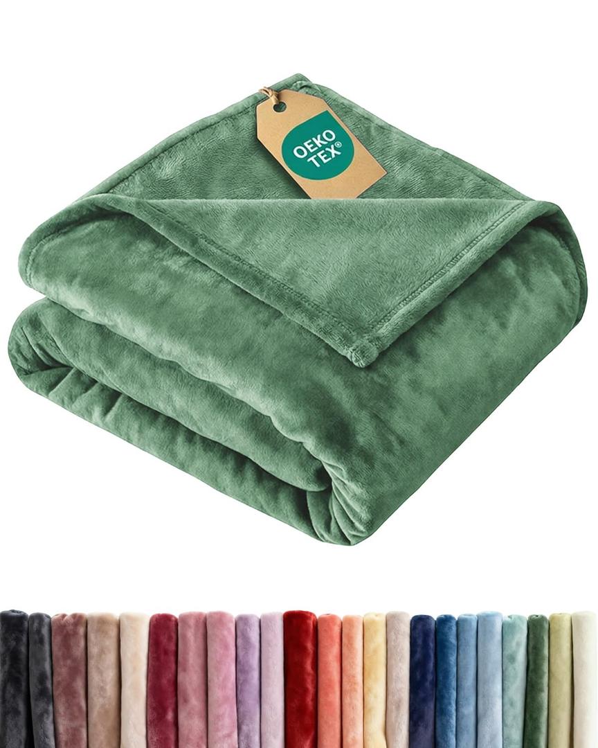 Ultra Soft Fleece Blanket Twin Size - Flannel Fleece Luxury Twin Blanket - Lightweight for Couch Bed Chair - Thick, Warm & Breathable - All Season Cozy Fuzzy Anti-Static Microplush Bedding, Sage Green