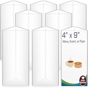 8 Pack Acrylic Table Tent Sign Holder, Clear Three Sided Display Stand for Menu Flyer Promotion, Countertop Desktop Use in Restaurant Retail Office (4 x 9 Inch,3 Side)