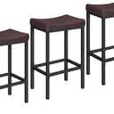 HOOBRO Bar Chairs, Set of 3 Counter Height Saddle Stools with Curved Surface, 24.8 Inches, 2.4" Thick Upholstery, for Kitchen and Dining Room, Brown and Black BC10BYP301, 24.8" H x 16.5" W x 11.8" D