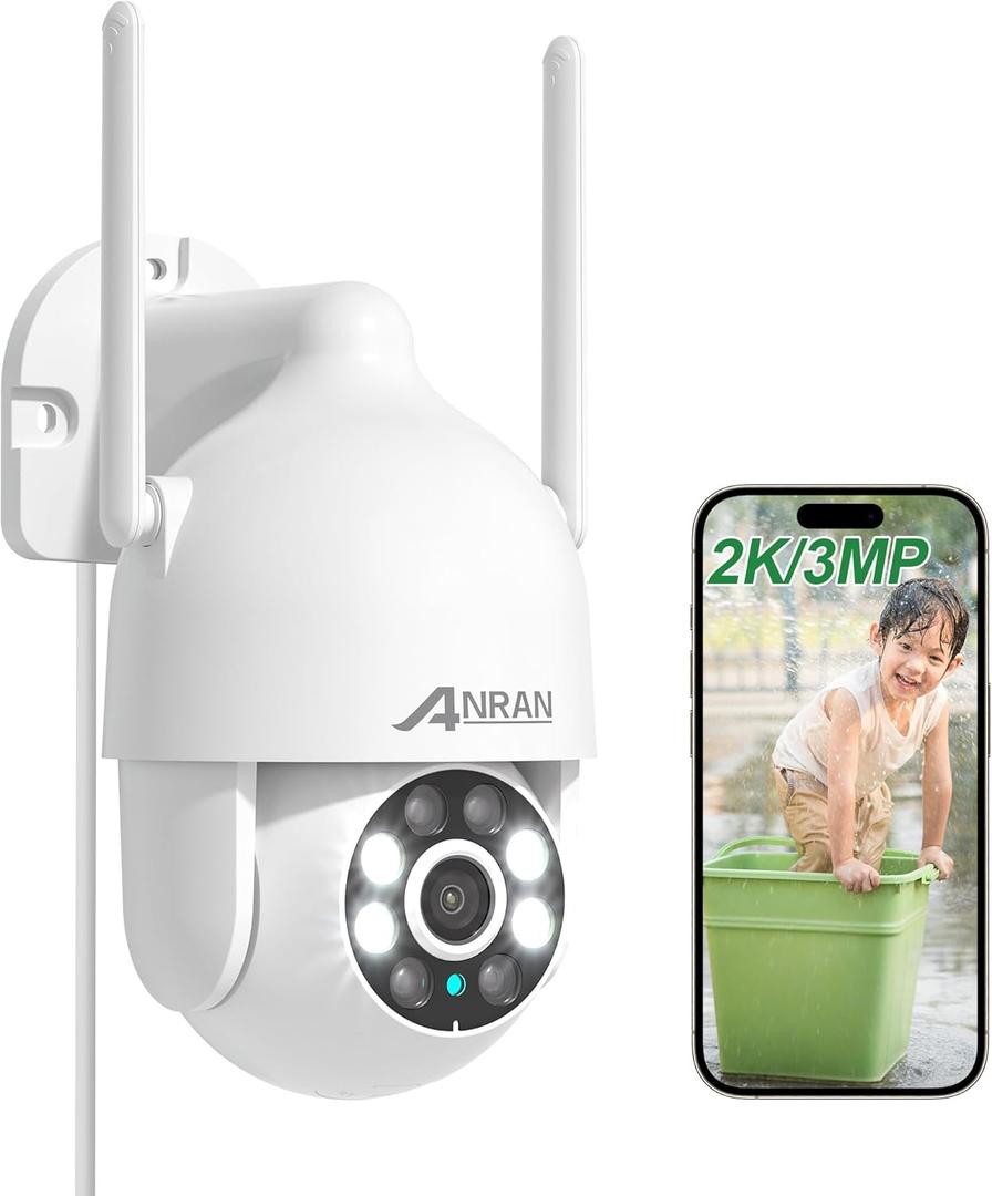 ANRAN 2K WiFi Security Camera Outdoor: 2.4/5GHz Dual-Band, Auto-Tracking, 2-Way Audio, Color Night Vision, 24/7 Recording, 3MP Pan-Tilt 360 View Camera for Home/House