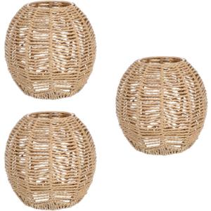 UPKOCH 3pcs Boho-Style Woven Lamp Shade, Rattan Pendant Light Cover, Vintage Chandelier for Living Room, Restaurant, Cafe & Home Decor (15cm, Khaki)